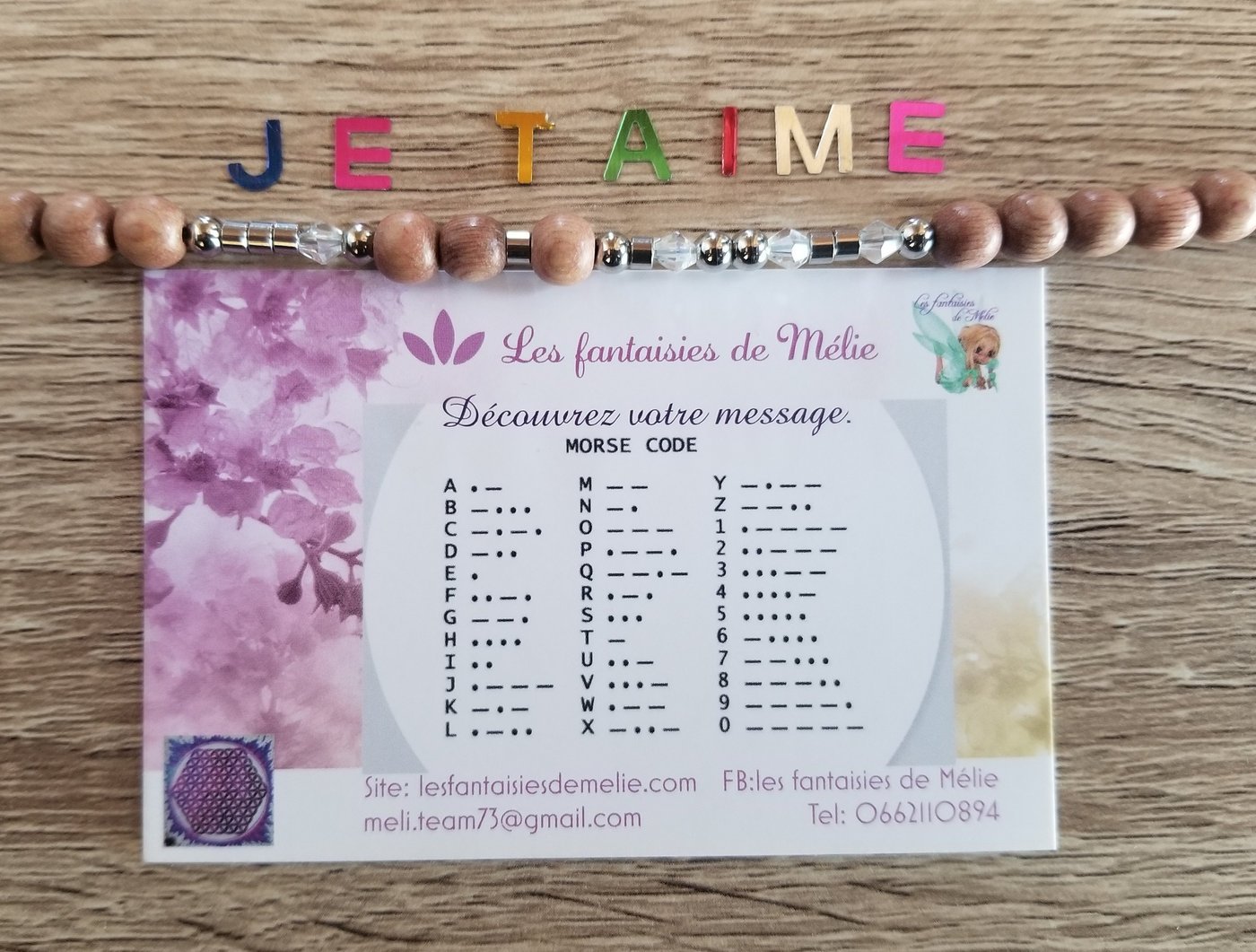 Bracelet « je t'aime » femme, bois